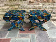 Jack Lenor Larsen Stunning Pair Jack Lenor Larsen Parson style Ottoman Stool Mid Century - 4455922