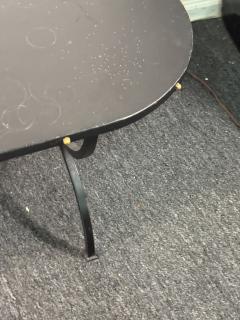 Jacques Adnet 1940s BLACK LEATHER BRASS STUDDED EDGE OBLONG COFFEE TABLE WITH BLACK IRON BASE - 4278366