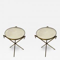 Jacques Adnet 1950 Pair of Gilt Brass And Carrara Marble Pedestal Tables Jacques Adnet Style - 4003983