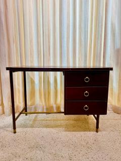 Jacques Adnet 1950s Dark Brown Stitched Leather Desk by Jacques Adnet - 4619953