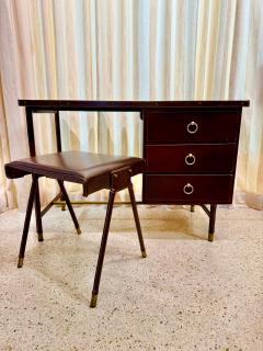 Jacques Adnet 1950s Dark Brown Stitched Leather Desk by Jacques Adnet - 4620040