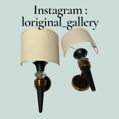 Jacques Adnet 1950s Leather copper and glass sconces in the style of Jacques Adnet - 4512929