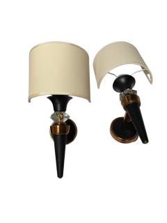 Jacques Adnet 1950s Leather copper and glass sconces in the style of Jacques Adnet - 4513135