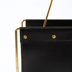 Jacques Adnet 1950s Mid Century Leather and Brass Adnet Style Magazine Stand - 4231320