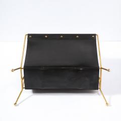 Jacques Adnet 1950s Mid Century Leather and Brass Adnet Style Magazine Stand - 4231322