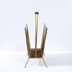 Jacques Adnet 1950s Mid Century Leather and Brass Adnet Style Magazine Stand - 4231327