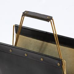 Jacques Adnet 1950s Mid Century Leather and Brass Adnet Style Magazine Stand - 4231328