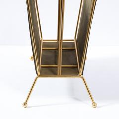Jacques Adnet 1950s Mid Century Leather and Brass Adnet Style Magazine Stand - 4231329