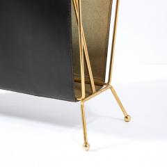 Jacques Adnet 1950s Mid Century Leather and Brass Adnet Style Magazine Stand - 4231330