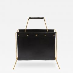 Jacques Adnet 1950s Mid Century Leather and Brass Adnet Style Magazine Stand - 4231517