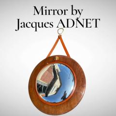 Jacques Adnet 1950s Pear wood and leather witch mirror by Jacques Adnet - 4546843