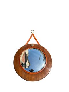 Jacques Adnet 1950s Pear wood and leather witch mirror by Jacques Adnet - 4547178