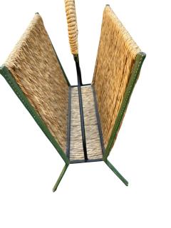Jacques Adnet 1950s STitched leather and rope magazine rack by Jacques Adnet - 4685354