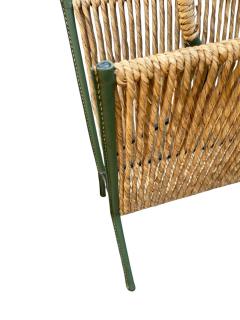 Jacques Adnet 1950s STitched leather and rope magazine rack by Jacques Adnet - 4685356