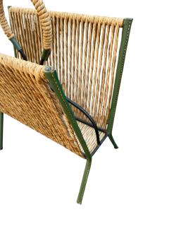 Jacques Adnet 1950s STitched leather and rope magazine rack by Jacques Adnet - 4685357
