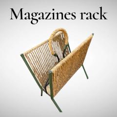 Jacques Adnet 1950s STitched leather and rope magazine rack by Jacques Adnet - 4685362