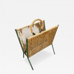 Jacques Adnet 1950s STitched leather and rope magazine rack by Jacques Adnet - 4688593