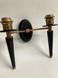 Jacques Adnet 1950s Stitched Leather Sconces By Jacques Adnet - 2278357