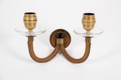 Jacques Adnet 1950s Stitched Leather Sconces by Jacques Adnet - 2112855
