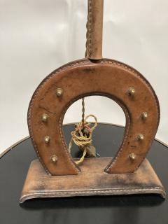 Jacques Adnet 1950s Stitched Leather Shoe horse lamp by Jacques Adnet - 3299895