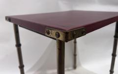 Jacques Adnet 1950s Stitched Leather Side Table with Brass Bamboo Legs - 3213622