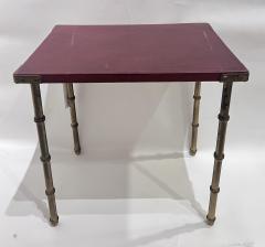 Jacques Adnet 1950s Stitched Leather Side Table with Brass Bamboo Legs - 3213623