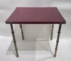 Jacques Adnet 1950s Stitched Leather Side Table with Brass Bamboo Legs - 3213629