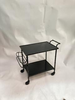 Jacques Adnet 1950s Stitched Leather and metal bar cart by Jacques Adnet - 3248589