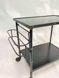 Jacques Adnet 1950s Stitched Leather and metal bar cart by Jacques Adnet - 3248590