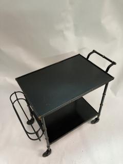 Jacques Adnet 1950s Stitched Leather and metal bar cart by Jacques Adnet - 3248593