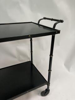 Jacques Adnet 1950s Stitched Leather and metal bar cart by Jacques Adnet - 3248595