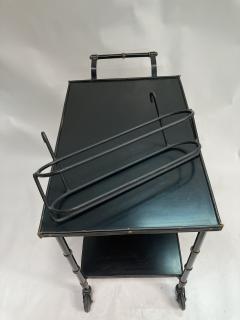 Jacques Adnet 1950s Stitched Leather and metal bar cart by Jacques Adnet - 3248596