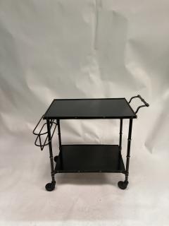 Jacques Adnet 1950s Stitched Leather and metal bar cart by Jacques Adnet - 3248597