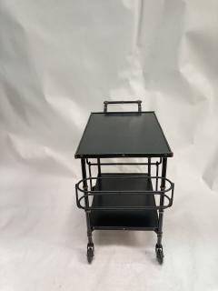 Jacques Adnet 1950s Stitched Leather and metal bar cart by Jacques Adnet - 3248598