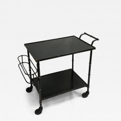 Jacques Adnet 1950s Stitched Leather and metal bar cart by Jacques Adnet - 3251483