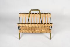 Jacques Adnet 1950s Stitched Leather and rattan magazine rack By Jacques Adnet - 2780758