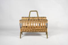 Jacques Adnet 1950s Stitched Leather and rattan magazine rack By Jacques Adnet - 2780761