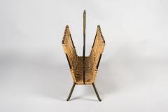 Jacques Adnet 1950s Stitched Leather and rattan magazine rack By Jacques Adnet - 2780765