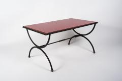 Jacques Adnet 1950s Stitched leather Cocktail table with red opaline top by Jacques Adnet - 2900199
