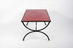 Jacques Adnet 1950s Stitched leather Cocktail table with red opaline top by Jacques Adnet - 2900204