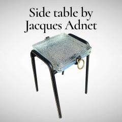 Jacques Adnet 1950s Stitched leather and Saint Gobain glass side table by Jacques Adnet - 4513560