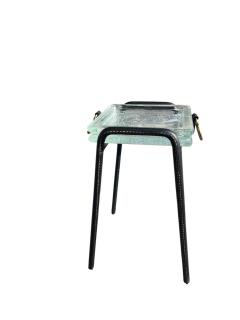 Jacques Adnet 1950s Stitched leather and Saint Gobain glass side table by Jacques Adnet - 4513562
