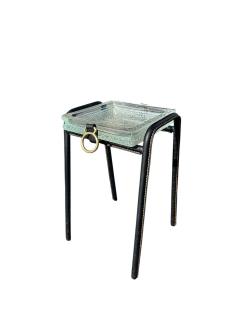 Jacques Adnet 1950s Stitched leather and Saint Gobain glass side table by Jacques Adnet - 4513563