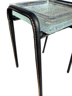 Jacques Adnet 1950s Stitched leather and Saint Gobain glass side table by Jacques Adnet - 4513564
