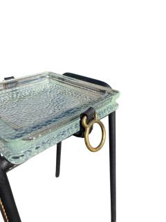 Jacques Adnet 1950s Stitched leather and Saint Gobain glass side table by Jacques Adnet - 4513565
