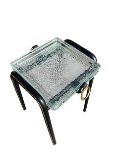 Jacques Adnet 1950s Stitched leather and Saint Gobain glass side table by Jacques Adnet - 4513567
