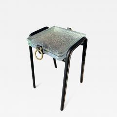 Jacques Adnet 1950s Stitched leather and Saint Gobain glass side table by Jacques Adnet - 4513663