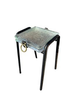 Jacques Adnet 1950s Stitched leather and Saint Gobain glass side table by Jacques Adnet - 4513667