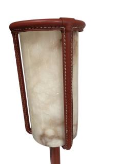 Jacques Adnet 1950s Stitched leather and albaster lamps by Jacques Adnet - 4122349