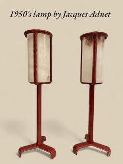 Jacques Adnet 1950s Stitched leather and albaster lamps by Jacques Adnet - 4122351